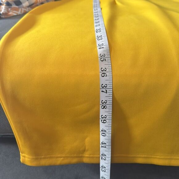 Women’s Yellow Midi Dress Mock Neck Plaid Long Sleeves and Bow Detail Size 2XL - Picture 14 of 16